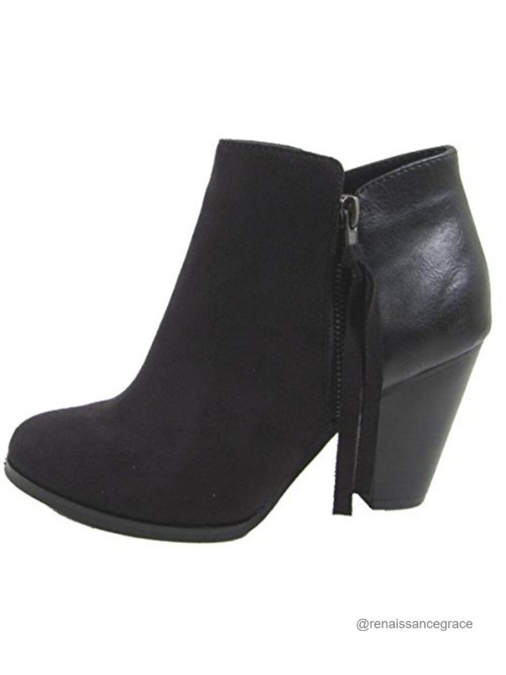 Tassel Zip Chunky Heel Ankle Bootie Block Heel Fringe Detail